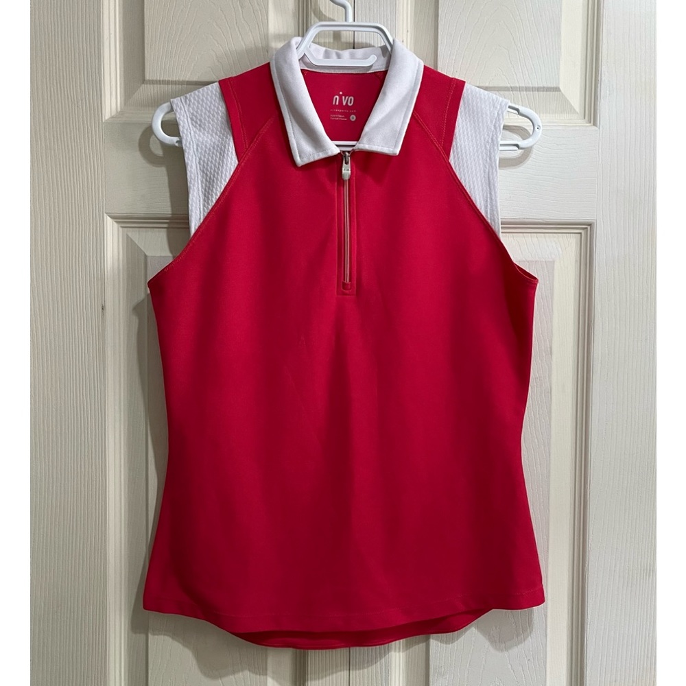NVO Sport Ladies Reddish Orange/White Golf shirt in Size Small